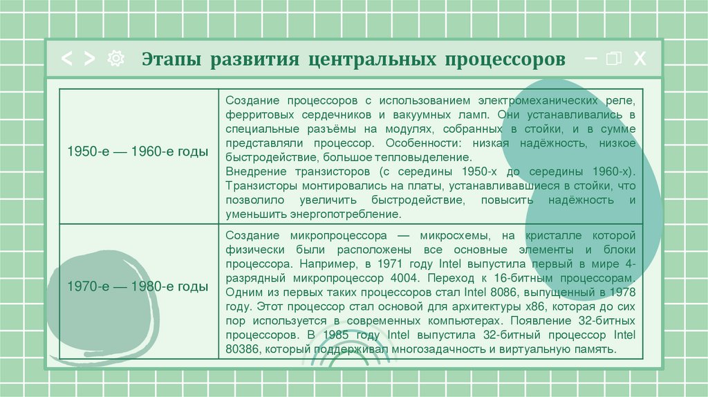 Этапы развития центральных процессоров