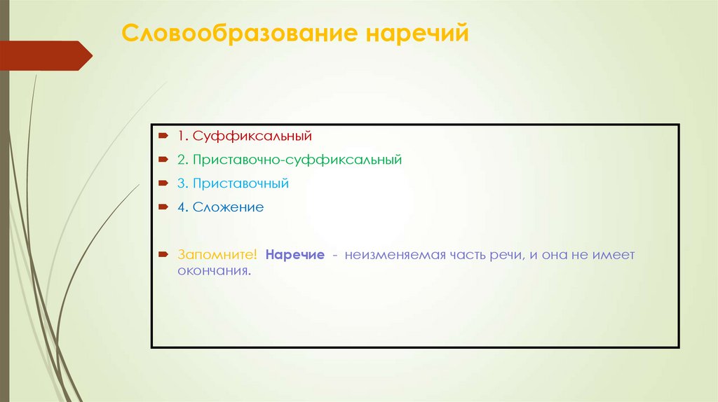 Словообразование наречий