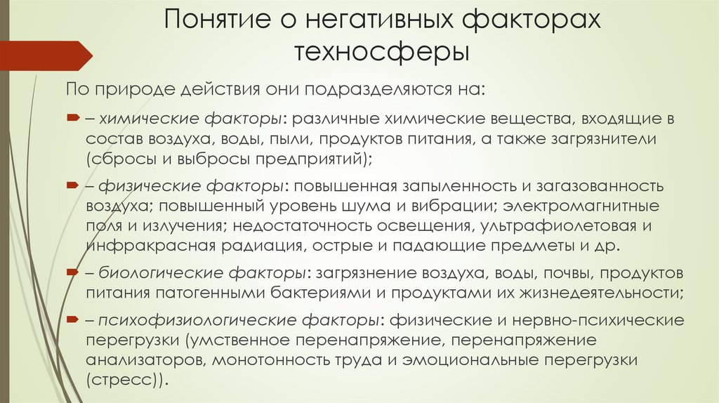 Понятие о негативных факторах техносферы