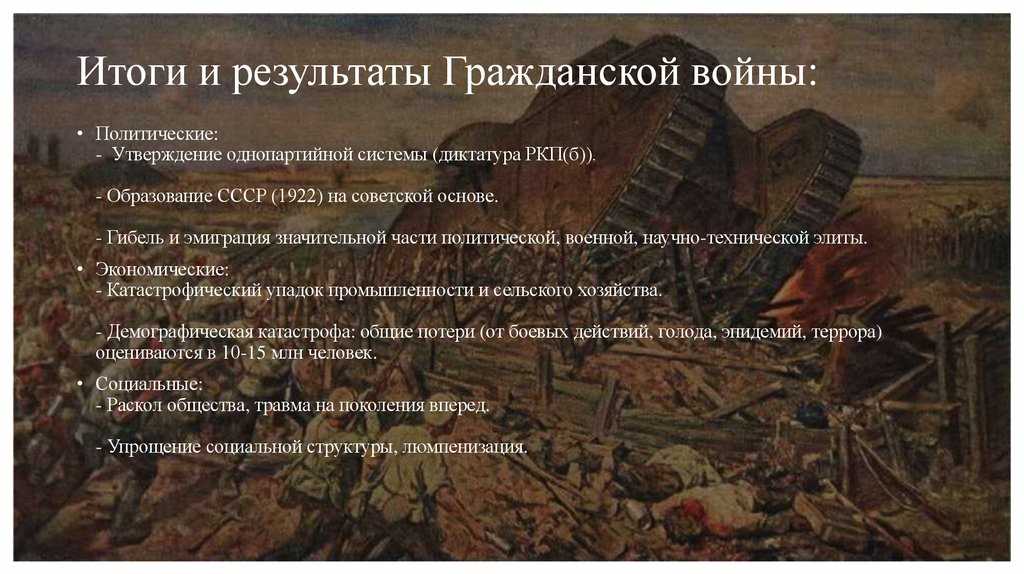 Итоги и результаты Гражданской войны: