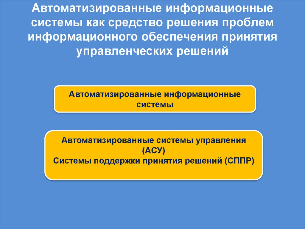 Автоматизированные информационные системы как средство решения проблем информационного обеспечения принятия управленческих