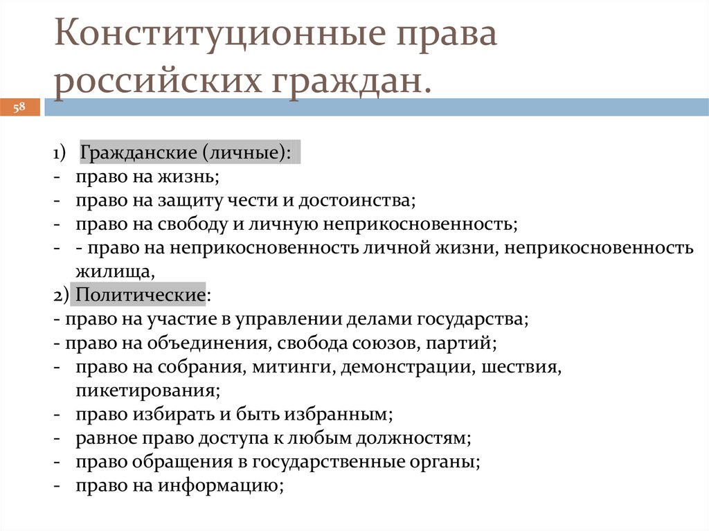 Конституционные права российских граждан.