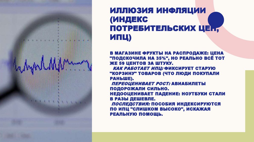 Иллюзия инфляции (Индекс потребительских цен, ИПЦ) В магазине фрукты на распродаже: цена "подскочила на 35%", но реально всё