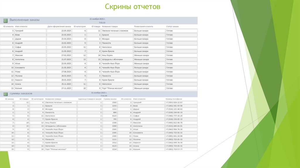 Скрины отчетов