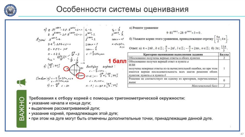 Особенности системы оценивания