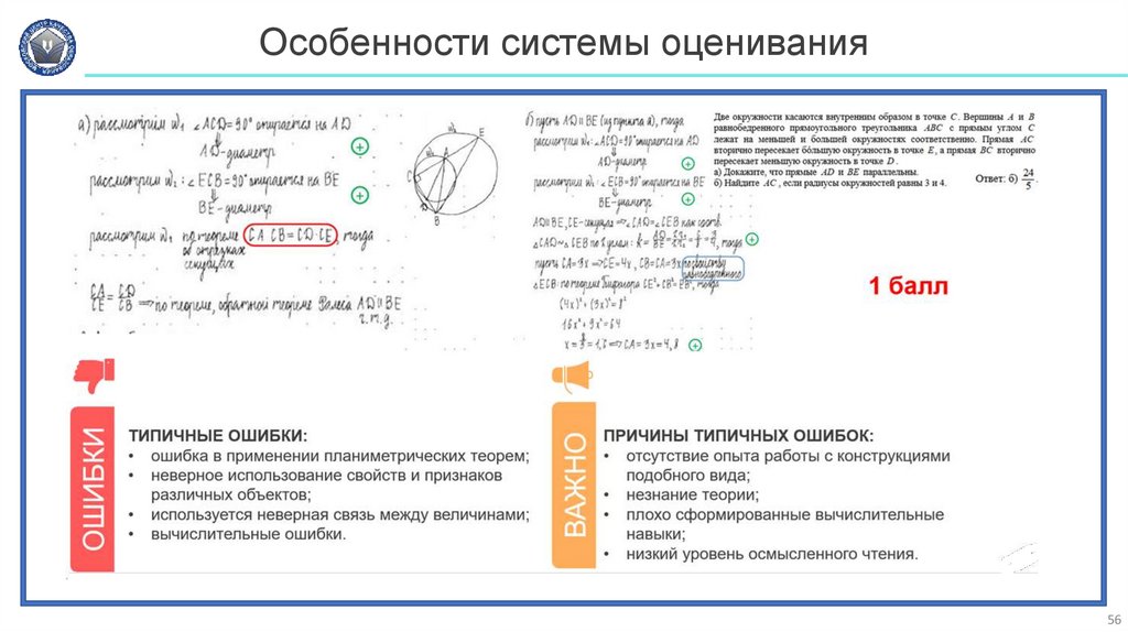 Особенности системы оценивания
