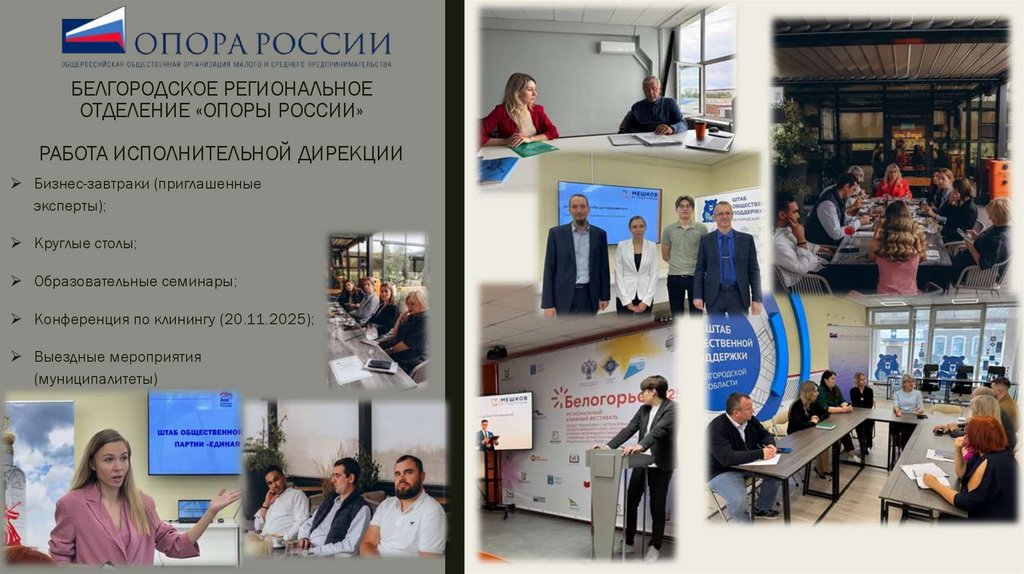 Белгородское региональное отделение «ОПОРЫ РОССИИ» РАБОТА ИСПОЛНИТЕЛЬНОЙ ДИРЕКЦИИ