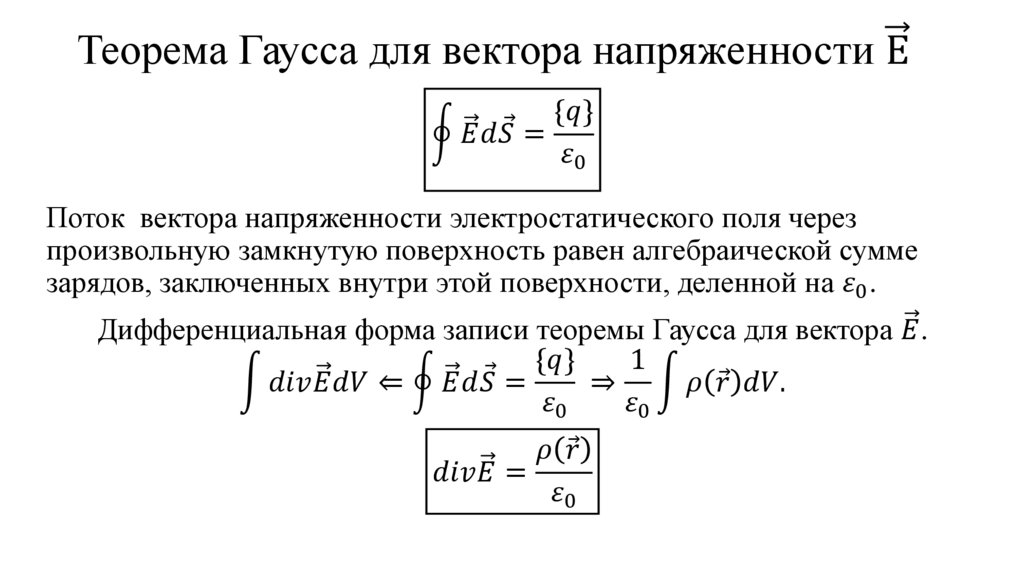 Теорема Гаусса для вектора напряженности Е ⃗