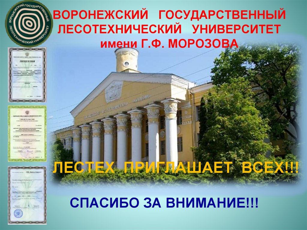 ВОРОНЕЖСКИЙ ГОСУДАРСТВЕННЫЙ ЛЕСОТЕХНИЧЕСКИЙ УНИВЕРСИТЕТ имени Г.Ф. МОРОЗОВА