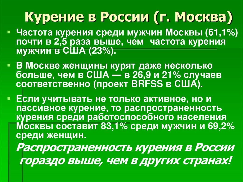 Курение в России (г. Москва)