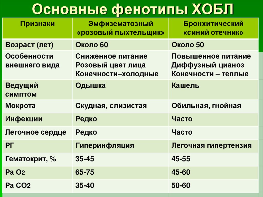 Основные фенотипы ХОБЛ