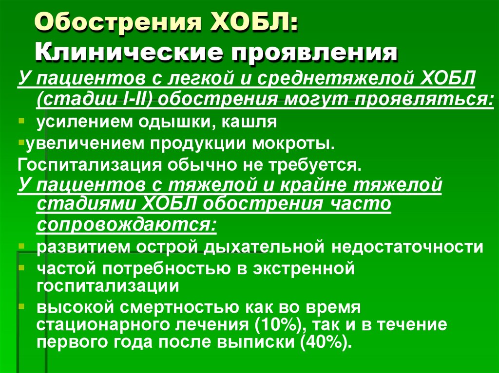 Обострения ХОБЛ: Клинические проявления