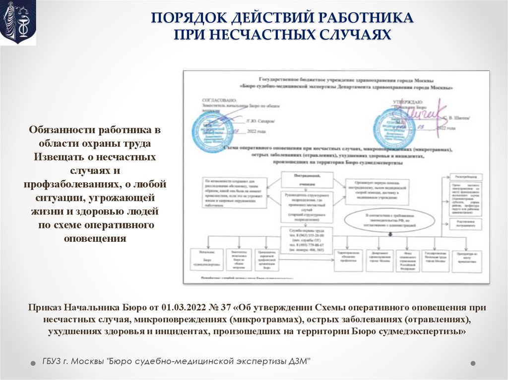 ПОРЯДОК ДЕЙСТВИЙ РАБОТНИКА ПРИ НЕСЧАСТНЫХ СЛУЧАЯХ