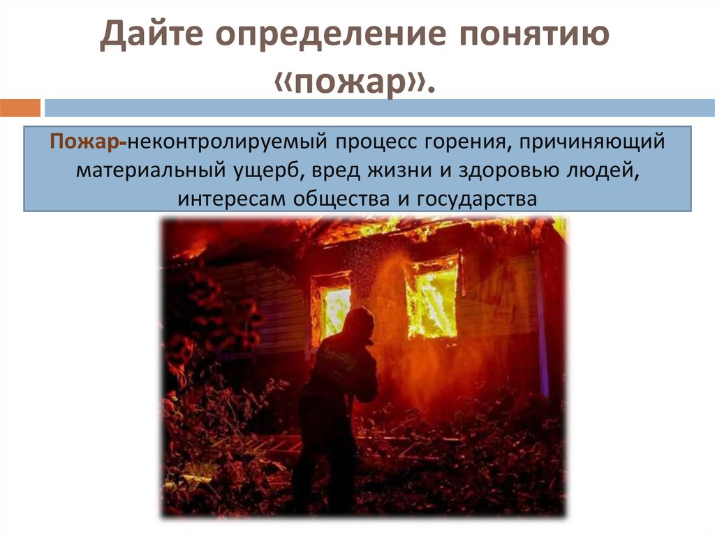 Дайте определение понятию «пожар».