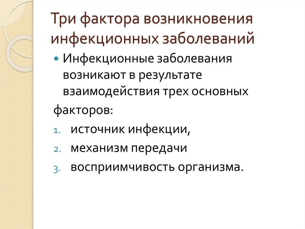 Три фактора возникновения инфекционных заболеваний