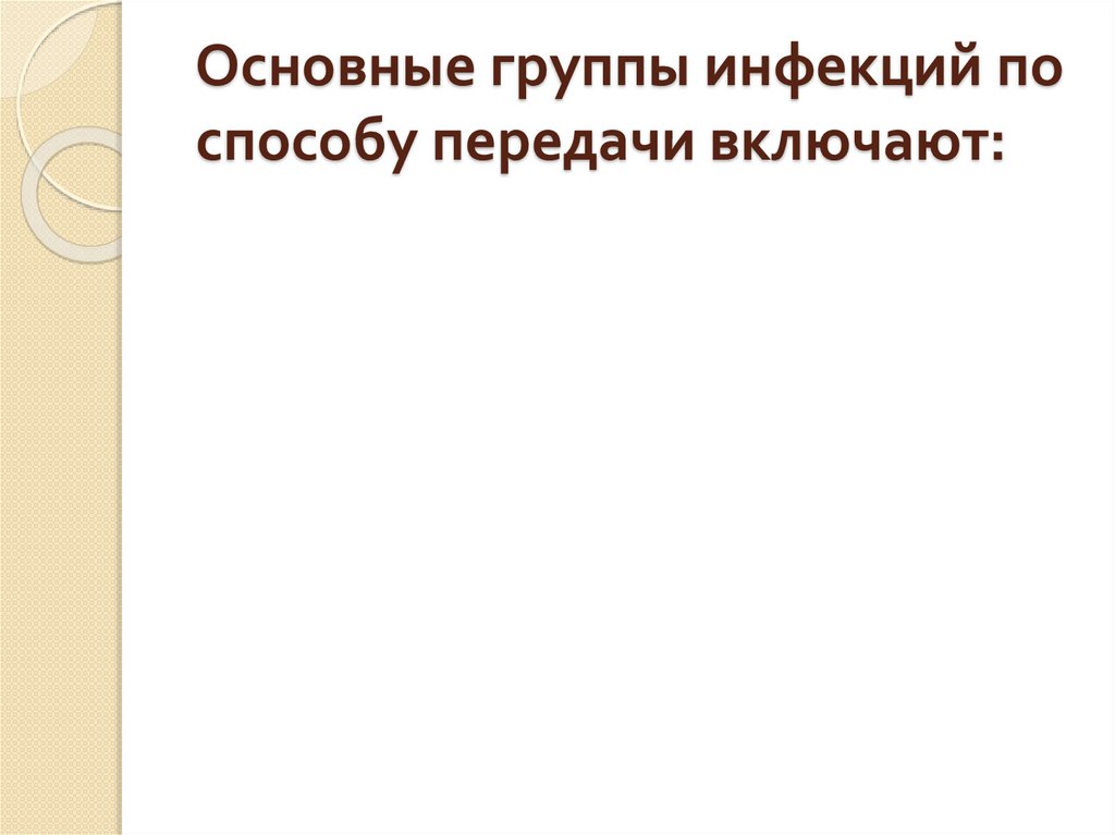 Основные группы инфекций по способу передачи включают: