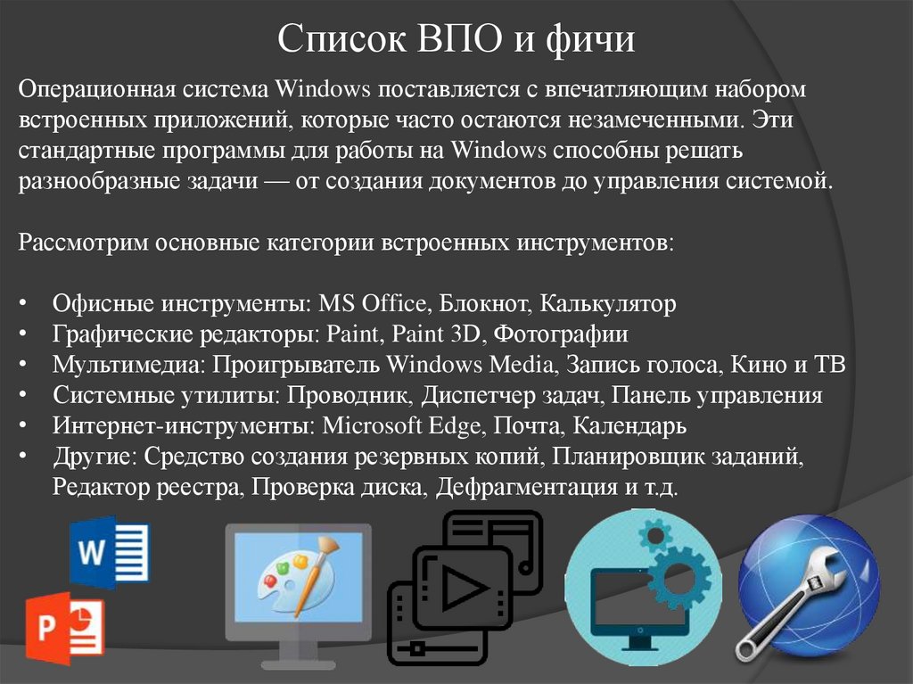 Список ВПО и фичи