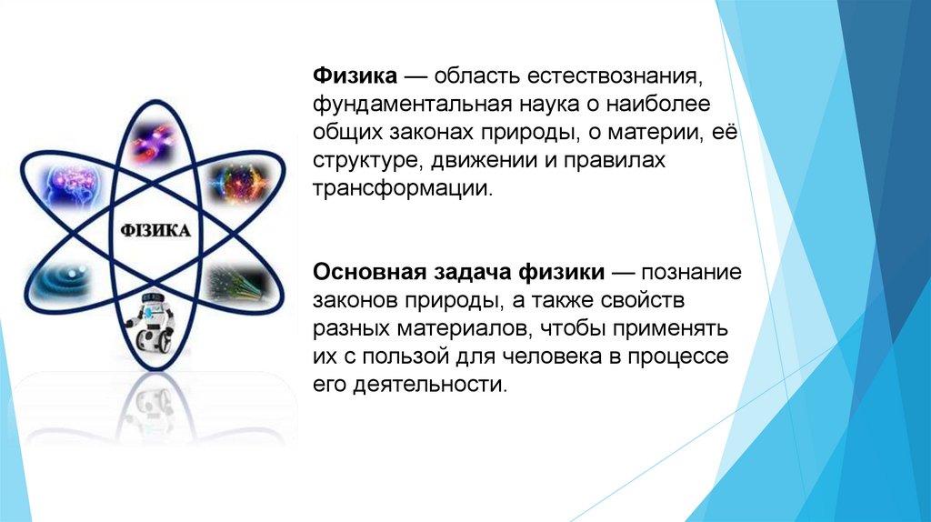 Физика — область естествознания, фундаментальная наука о наиболее общих законах природы, о материи, её структуре, движении и