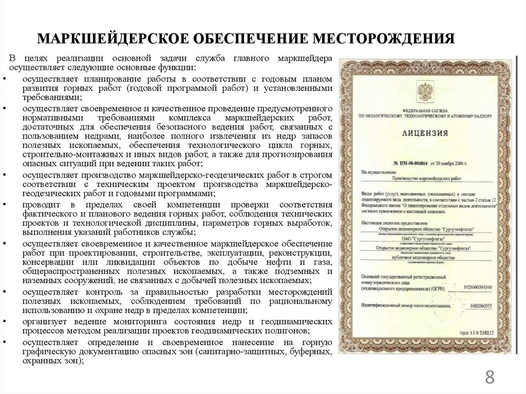 МАРКШЕЙДЕРСКОЕ ОБЕСПЕЧЕНИЕ МЕСТОРОЖДЕНИЯ