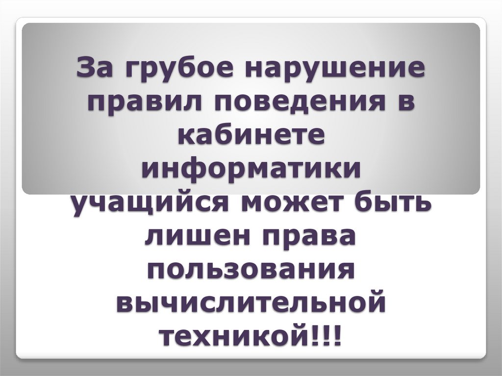 За грубое нарушение правил поведения в кабинете информатики учащийся может быть лишен права пользования вычислительной
