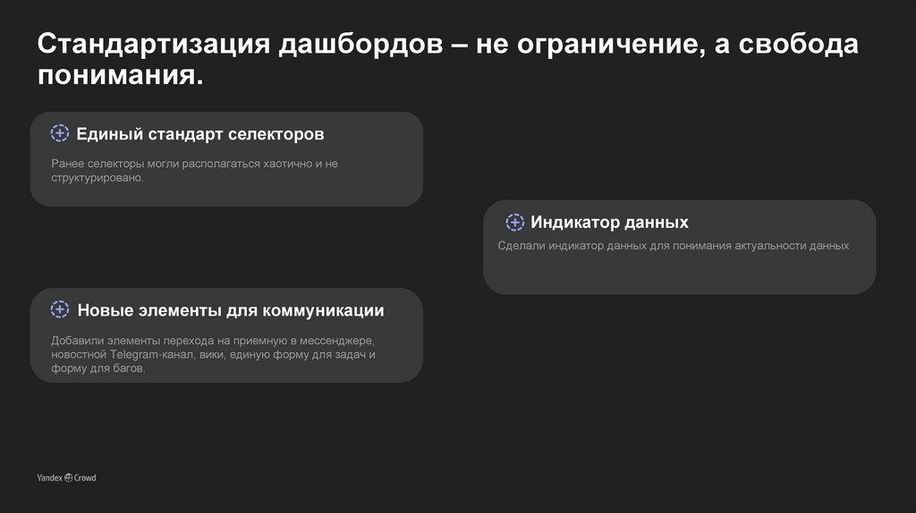 Стандартизация дашбордов – не ограничение, а свобода понимания.