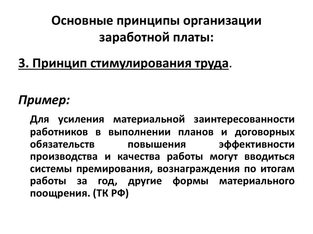 Основные принципы организации заработной платы: