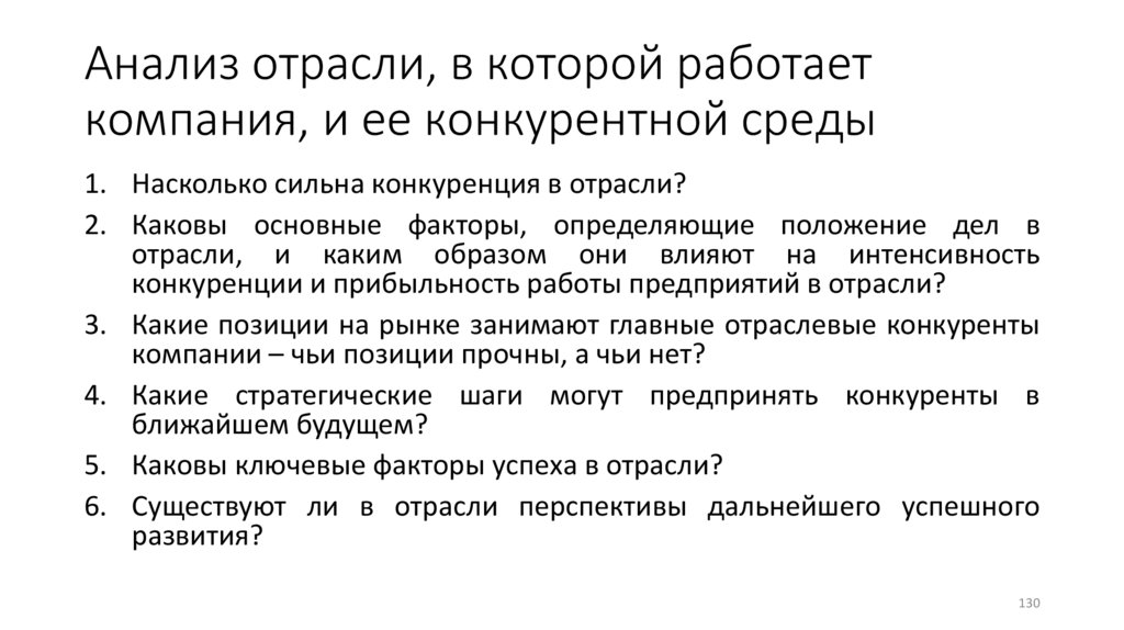 Анализ отрасли, в которой работает компания, и ее конкурентной среды
