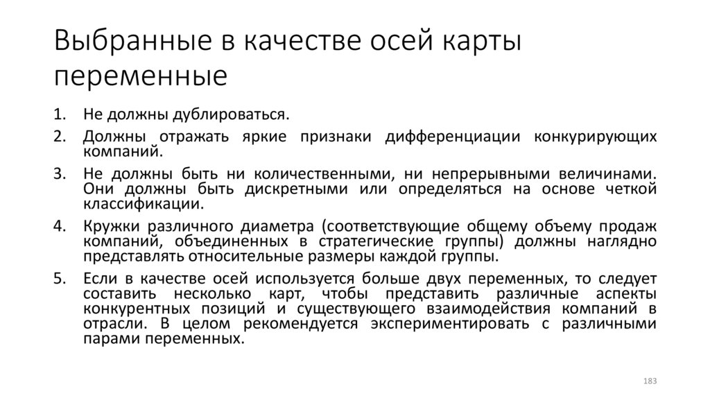 Выбранные в качестве осей карты переменные