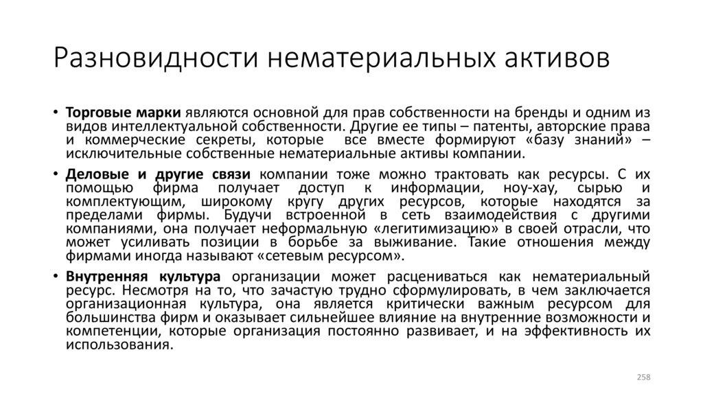 Разновидности нематериальных активов