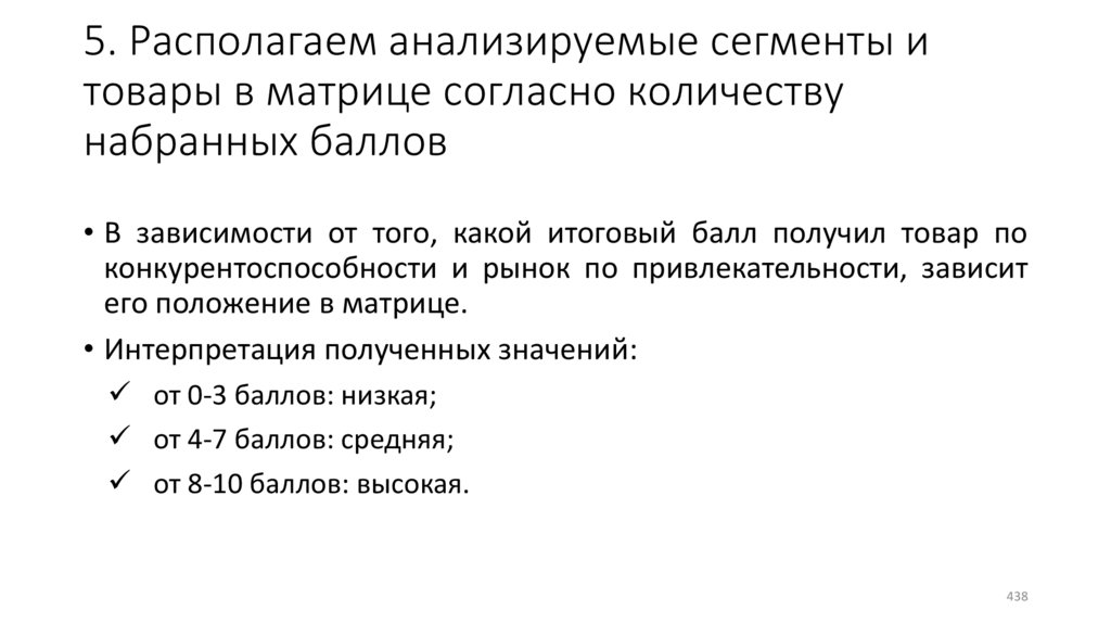 5. Располагаем анализируемые сегменты и товары в матрице согласно количеству набранных баллов
