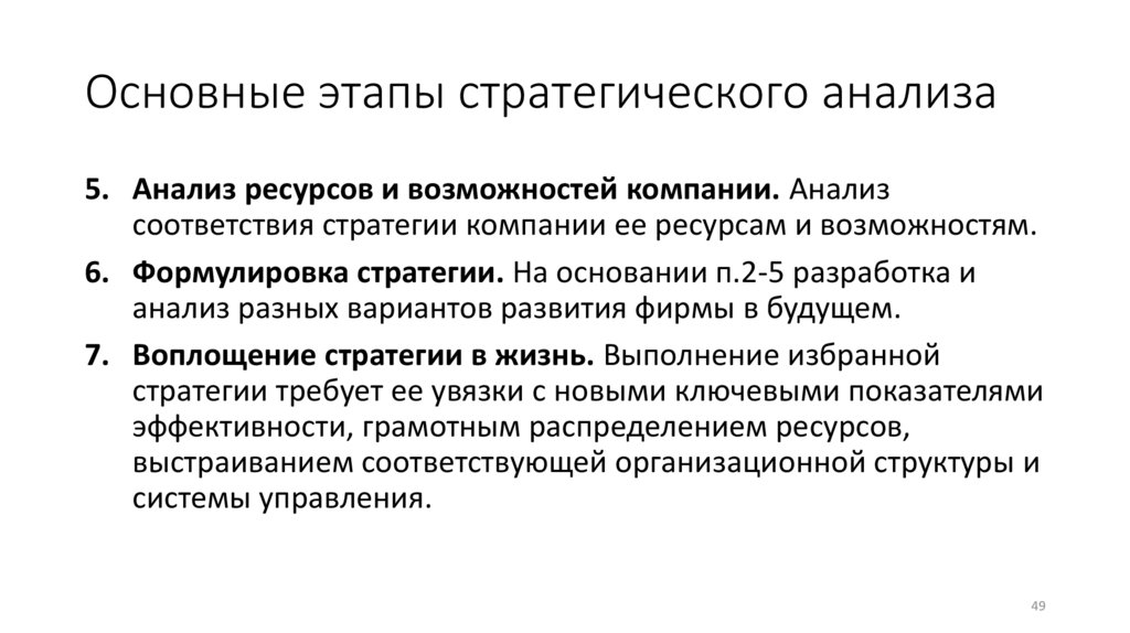 Основные этапы стратегического анализа