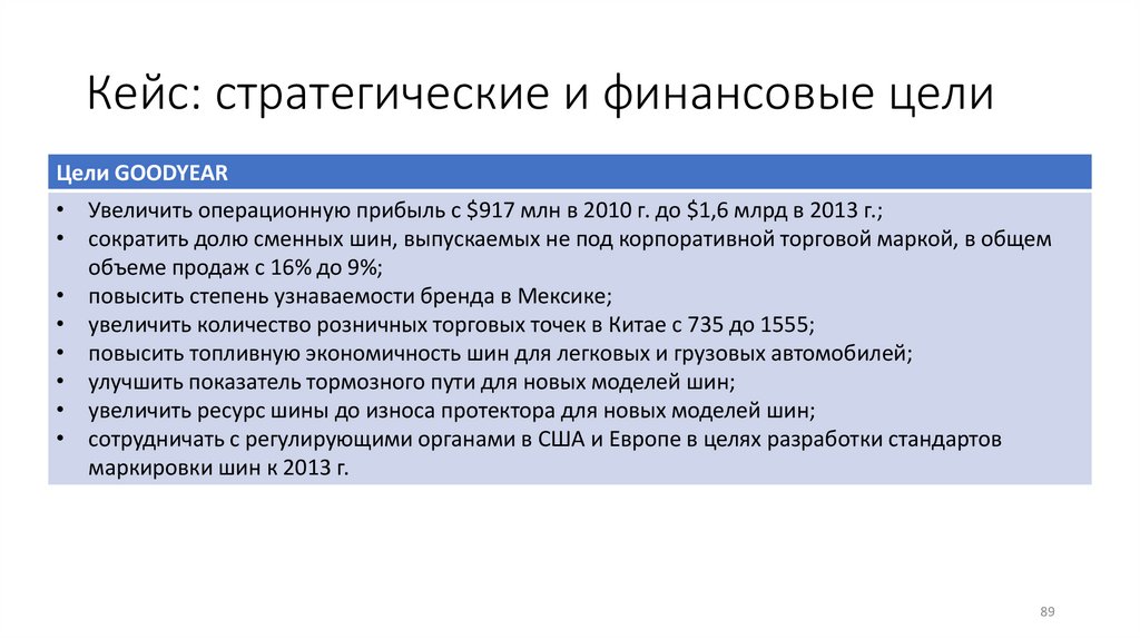 Кейс: стратегические и финансовые цели