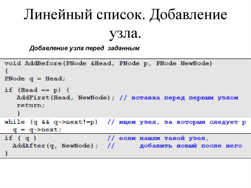 Линейный список. Добавление узла.