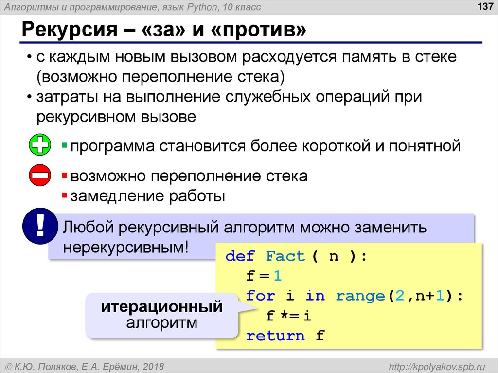 Рекурсия – «за» и «против»