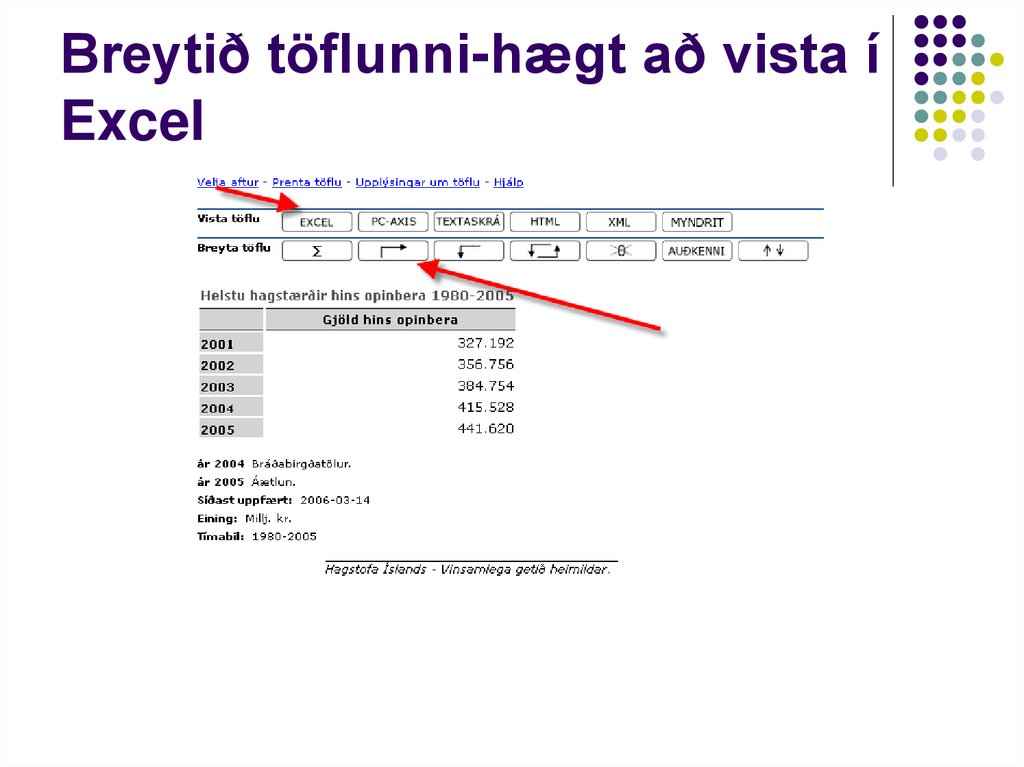 Breytið töflunni-hægt að vista í Excel