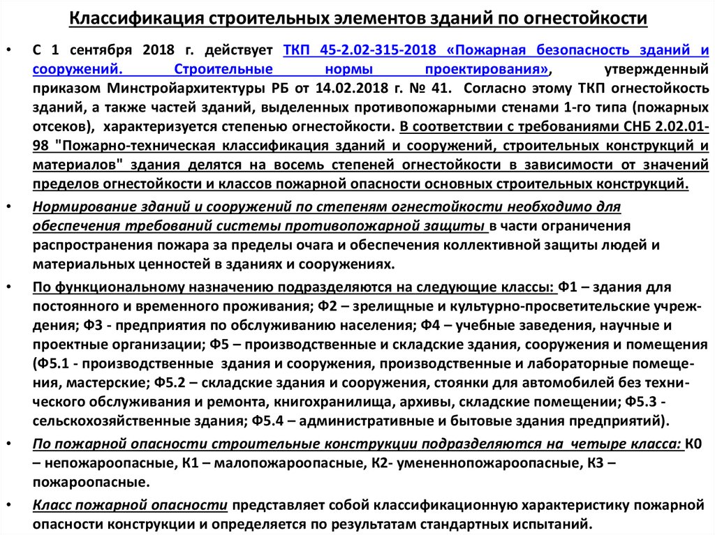 Классификация строительных элементов зданий по огнестойкости