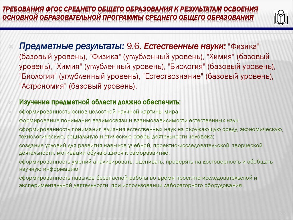 требования ФГОС среднего общего образования к результатам освоения основной образовательной программы среднего общего