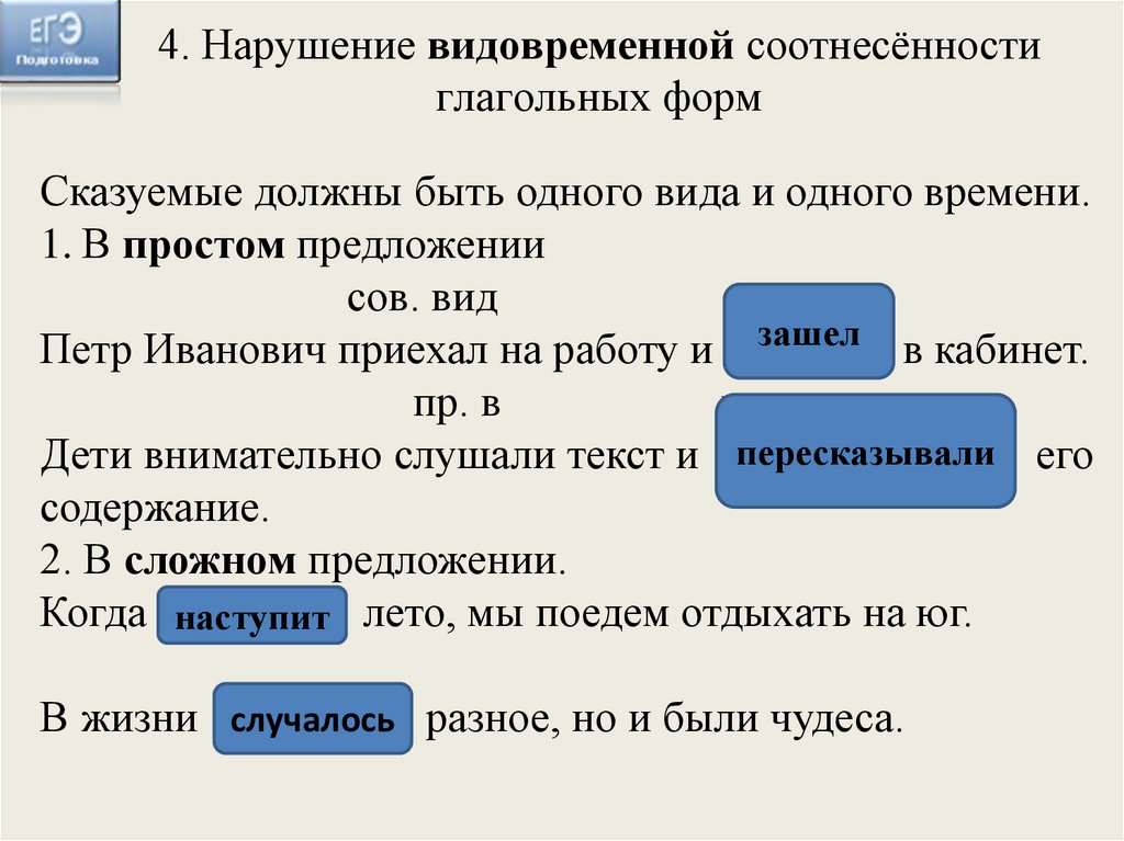 4. Нарушение видовременной соотнесённости глагольных форм
