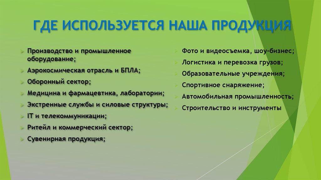 ГДЕ ИСПОЛЬЗУЕТСЯ НАША ПРОДУКЦИЯ