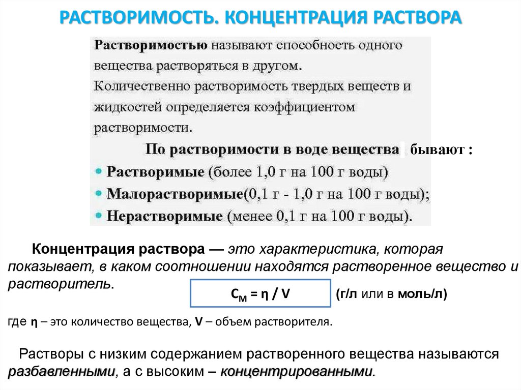 РАСТВОРИМОСТЬ. КОНЦЕНТРАЦИЯ РАСТВОРА