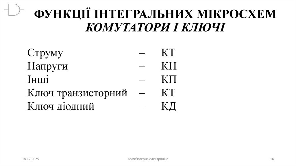 ФУНКЦІЇ ІНТЕГРАЛЬНИХ МІКРОСХЕМ КОМУТАТОРИ І КЛЮЧІ