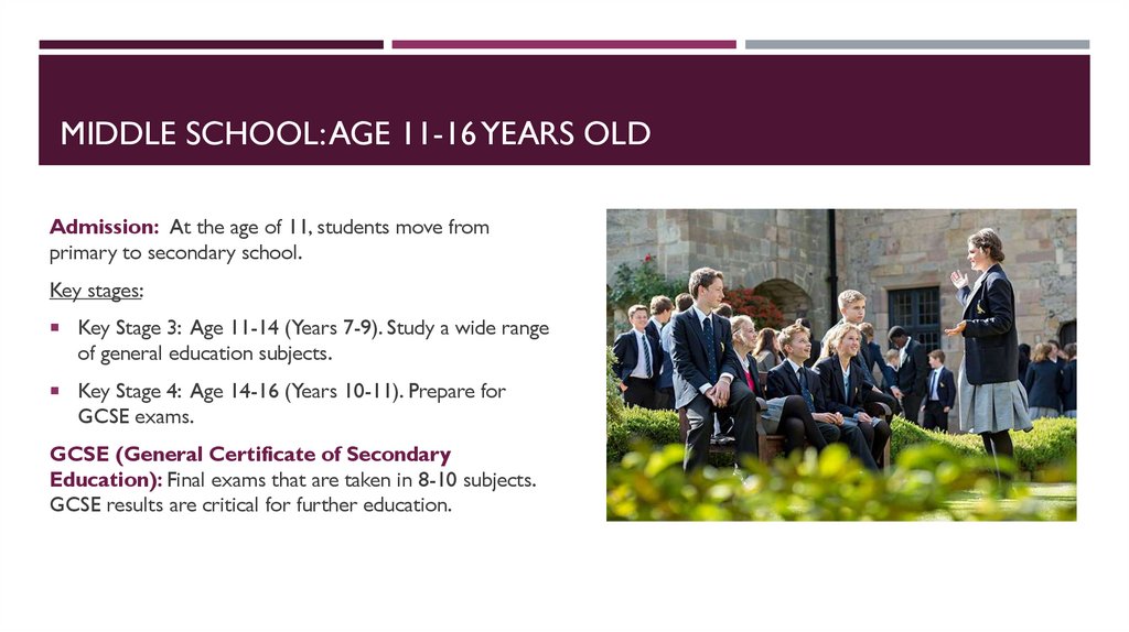 Middle school: Age 11-16 years old