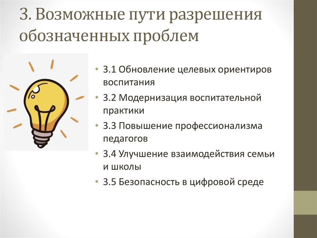 3. Возможные пути разрешения обозначенных проблем