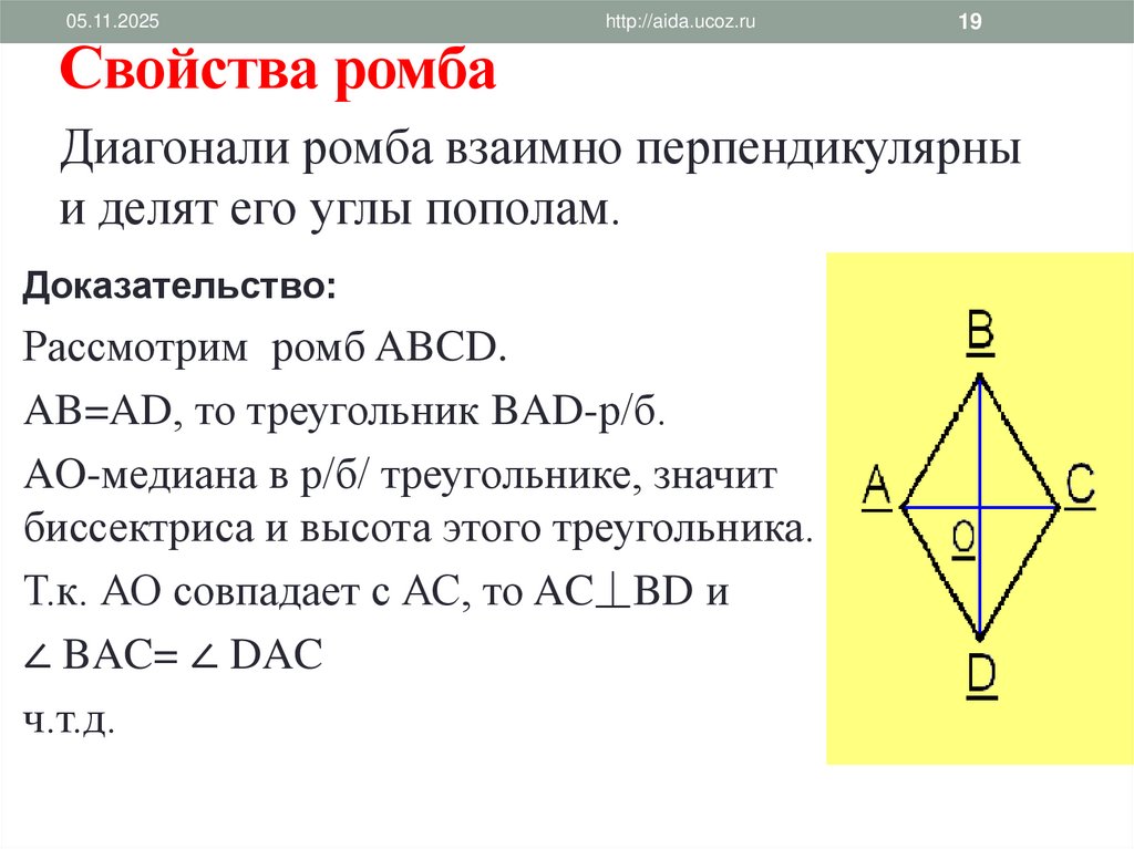 Свойства ромба