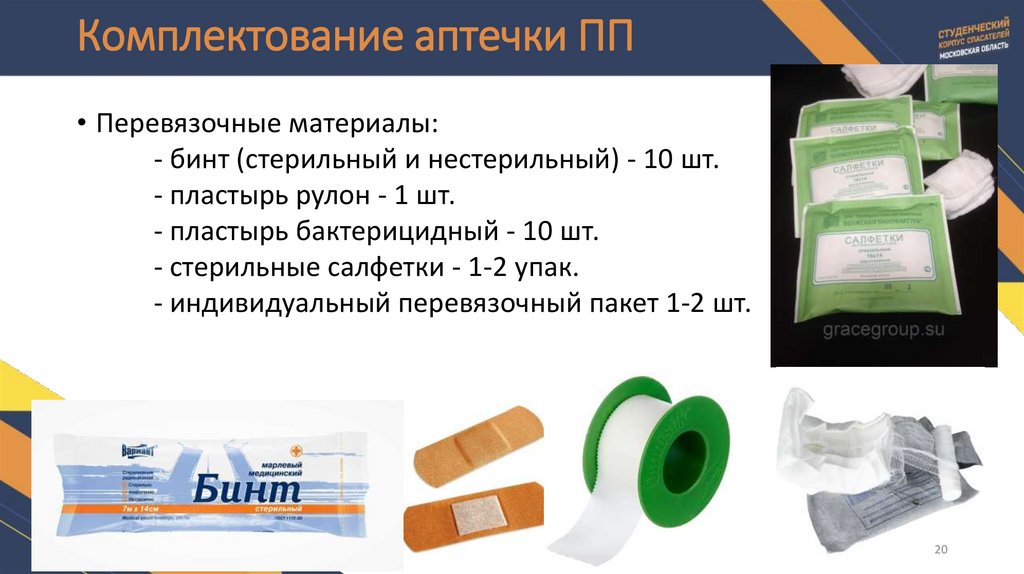 Комплектование аптечки ПП