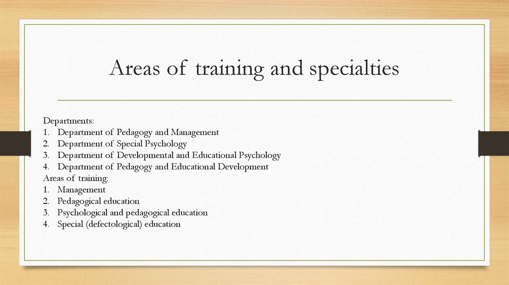 Areas of training and specialties