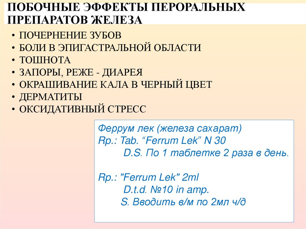 ПОБОЧНЫЕ ЭФФЕКТЫ ПЕРОРАЛЬНЫХ ПРЕПАРАТОВ ЖЕЛЕЗА
