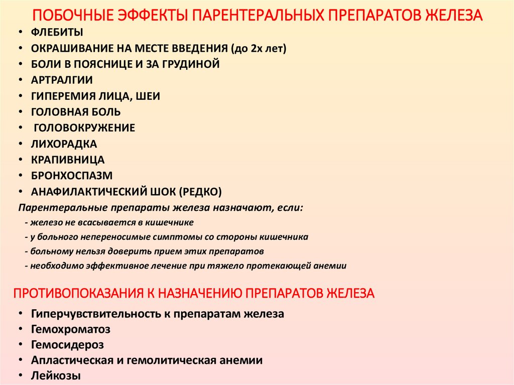 ПОБОЧНЫЕ ЭФФЕКТЫ ПАРЕНТЕРАЛЬНЫХ ПРЕПАРАТОВ ЖЕЛЕЗА