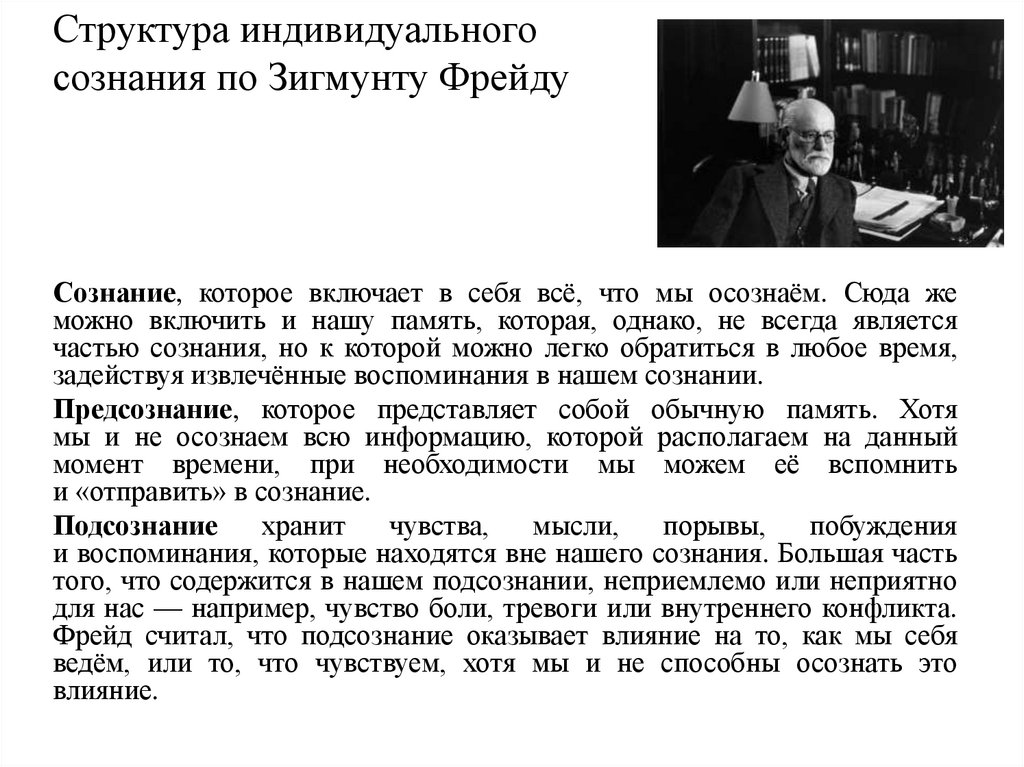 Структура индивидуального сознания по Зигмунту Фрейду