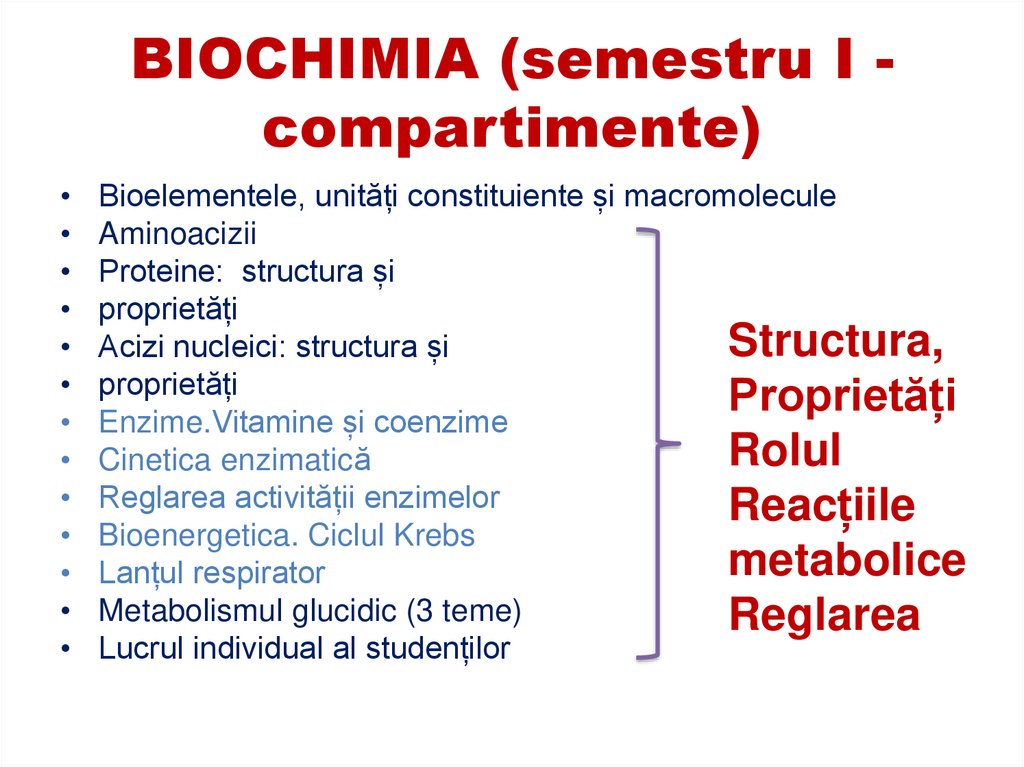 BIOCHIMIA (semestru I - compartimente)